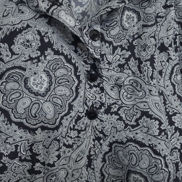 Vintage Top Womens Size Large Black White Paisley Polo Collar Pullover 8… - Picture 7 of 10